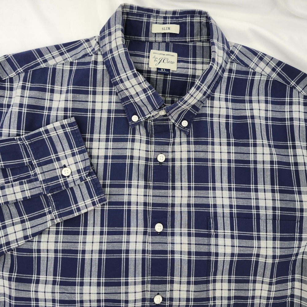 J. Crew Blue Plaid Button Down Shirt Mens‎ XL Cotton Slim Fit Classic Preppy